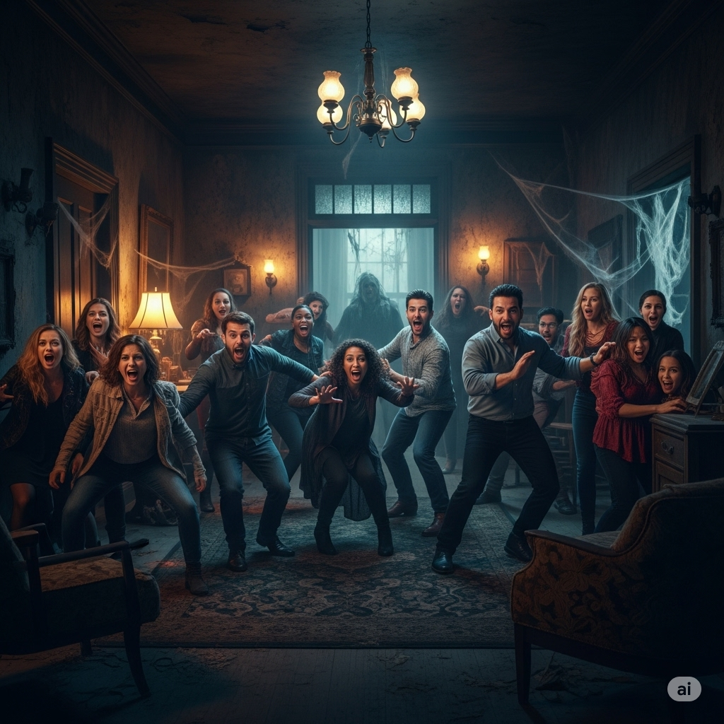 Best Haunted Houses of 2025 -Guests screaming inside a haunted house