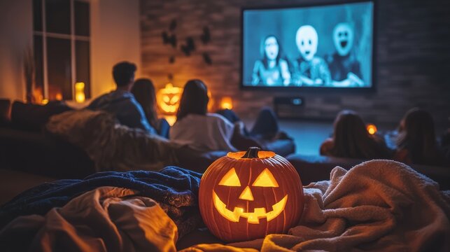 Outdoor movie screening with Halloween theme